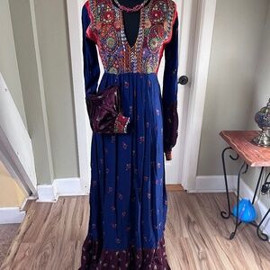 Vintage Afghan Tribal Kuchi Hand-Embroidered Maxi Dress